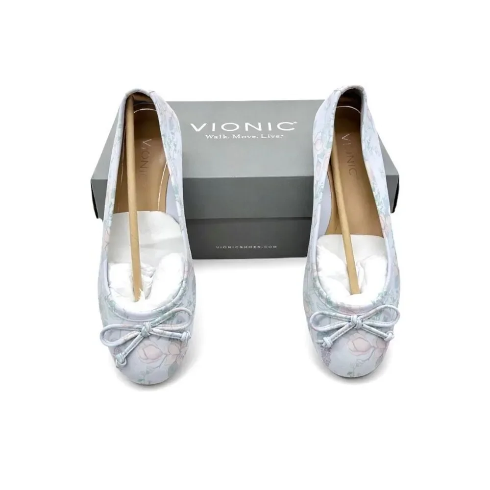 Vionic Callisto Supportive Leather Ballet Flat Womens 6 Arctic Botanical Floral